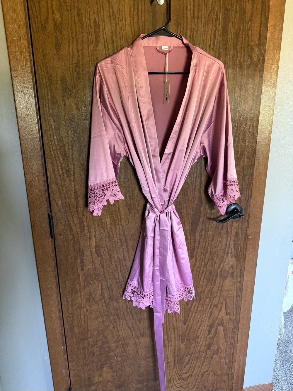 Women’s Satin Lace-Trim Robe - Dusty Rose